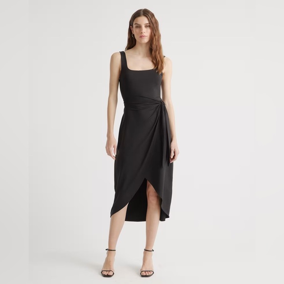 Quince Black Tencel Jersey Side Tie Midi Dress Size Large NWT - Picture 1 of 12